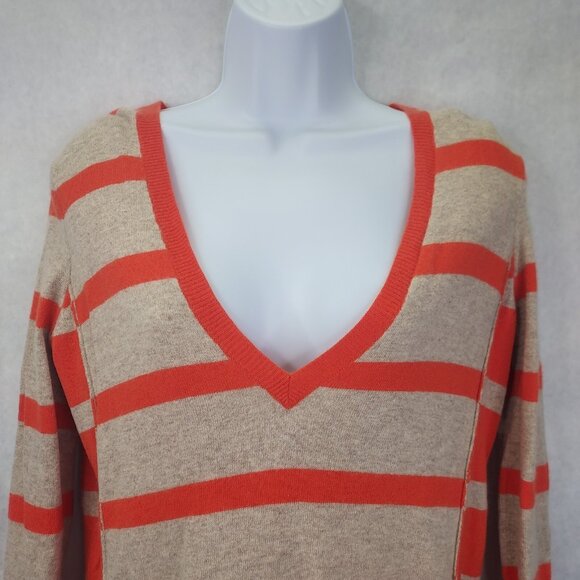 Wallace J Crew Sweater Women S Ex-Boyfriend Striped V-Neck Wool Cashmere Rabbit - Picture 4 of 12